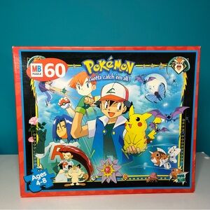 1999 Vintage 60 Piece Pokemon Puzzle MB Hasbro Ash and Pikachu Complete Sealed